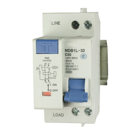 Asi Circuit Breaker, NDB1L-32C Series, 20A, 2 Pole, 120V AC, 4.5kA, C Curve NDB1L-32C-20-120V